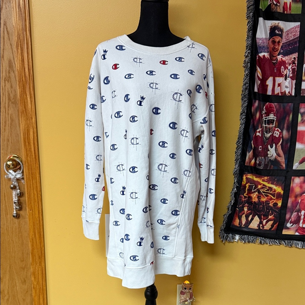 Champion White Long Sleeve with Logo Design